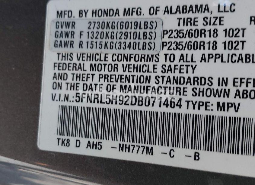 Photo 9 of 2013 Honda Odyssey TOURING/TOURING ELITE (VIN 5FNRL5H92DB071464)