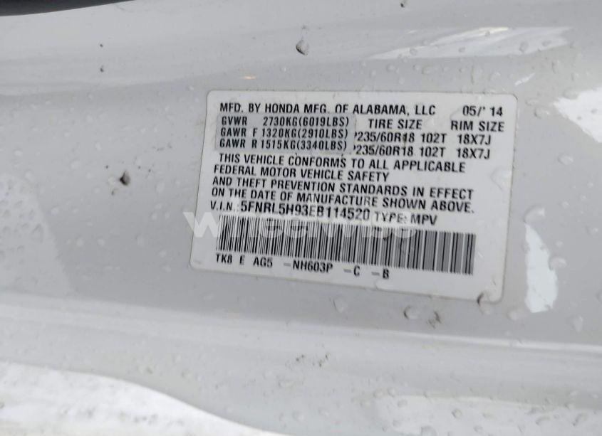Photo 9 of 2014 Honda Odyssey TOURING/TOURING ELITE (VIN 5FNRL5H93EB114520)
