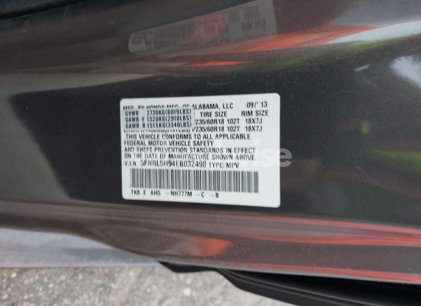 Photo 9 of 2014 Honda Odyssey TOURING/TOURING ELITE (VIN 5FNRL5H94EB032490)