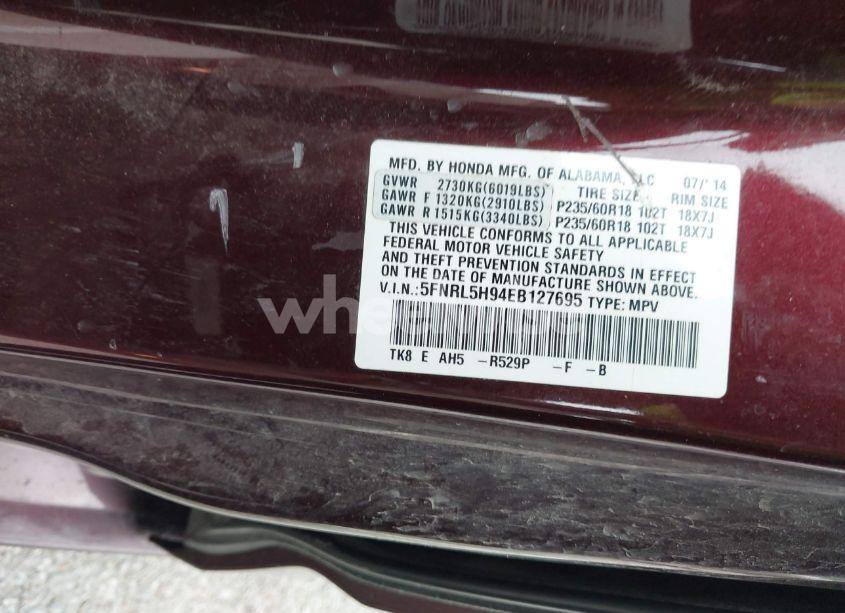Photo 9 of 2014 Honda Odyssey TOURING/TOURING ELITE (VIN 5FNRL5H94EB127695)