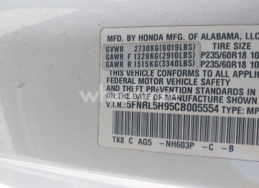 Photo 9 of 2012 Honda Odyssey TOURING/TOURING ELITE (VIN 5FNRL5H95CB005554)