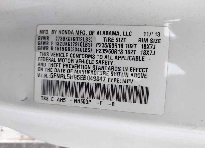 Photo 9 of 2014 Honda Odyssey TOURING/TOURING ELITE (VIN 5FNRL5H95EB049847)