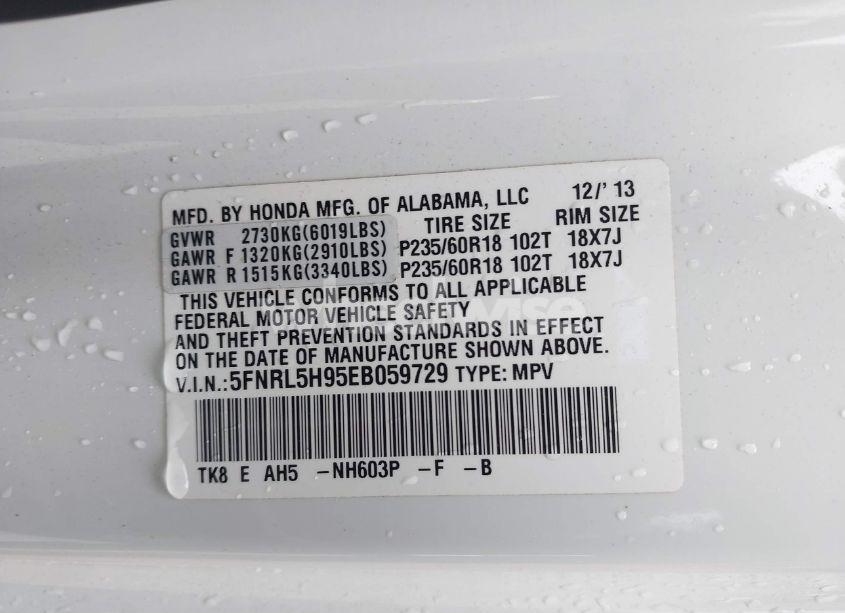 Photo 9 of 2014 Honda Odyssey TOURING/TOURING ELITE (VIN 5FNRL5H95EB059729)