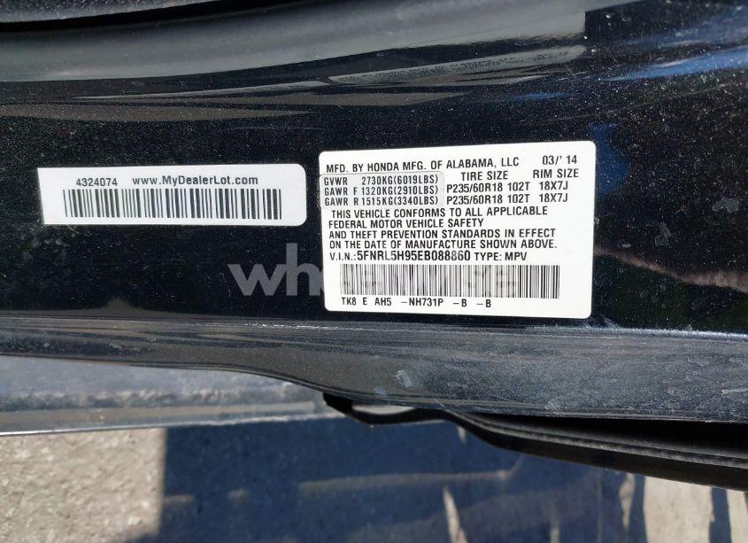Photo 9 of 2014 Honda Odyssey TOURING/TOURING ELITE (VIN 5FNRL5H95EB088860)