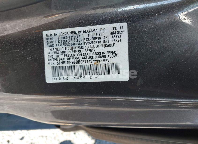 Photo 9 of 2013 Honda Odyssey TOURING/TOURING ELITE (VIN 5FNRL5H96DB027113)