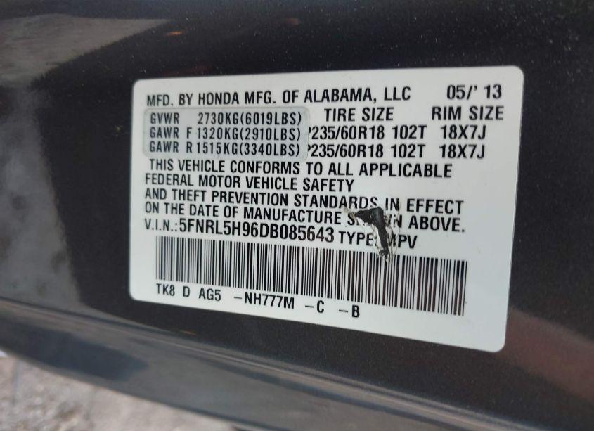 Photo 9 of 2013 Honda Odyssey TOURING/TOURING ELITE (VIN 5FNRL5H96DB085643)