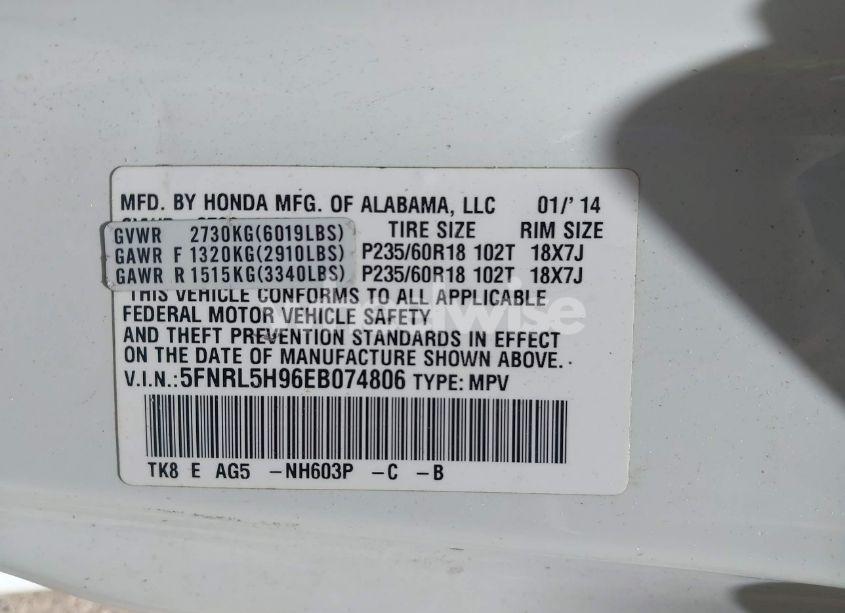 Photo 9 of 2014 Honda Odyssey TOURING/TOURING ELITE (VIN 5FNRL5H96EB074806)