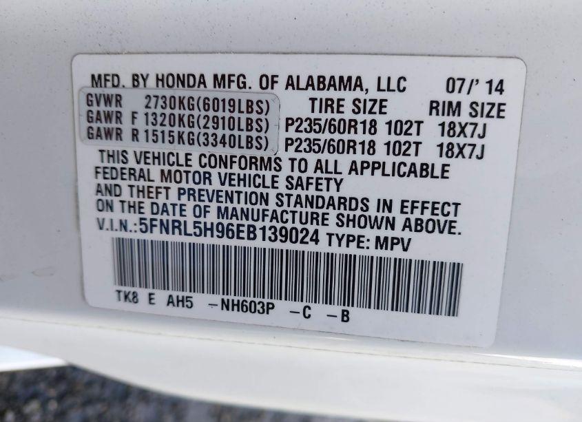 Photo 9 of 2014 Honda Odyssey TOURING/TOURING ELITE (VIN 5FNRL5H96EB139024)