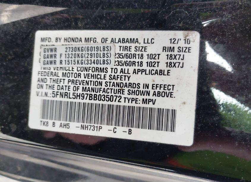 Photo 9 of 2011 Honda Odyssey TOURING/TOURING ELITE (VIN 5FNRL5H97BB035072)