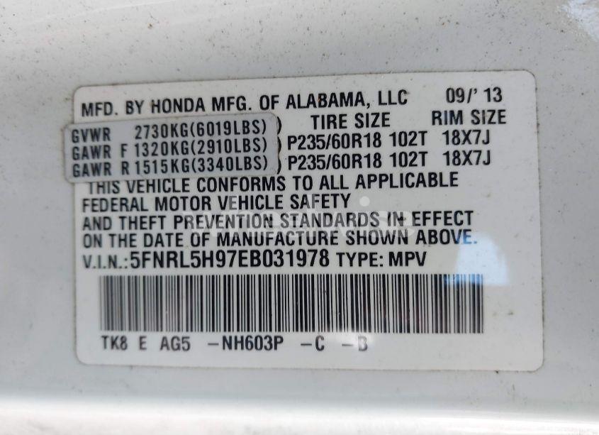 Photo 9 of 2014 Honda Odyssey TOURING/TOURING ELITE (VIN 5FNRL5H97EB031978)