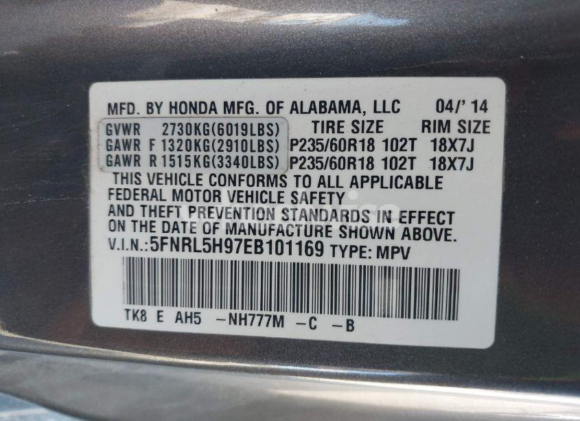 Photo 9 of 2014 Honda Odyssey TOURING/TOURING ELITE (VIN 5FNRL5H97EB101169)