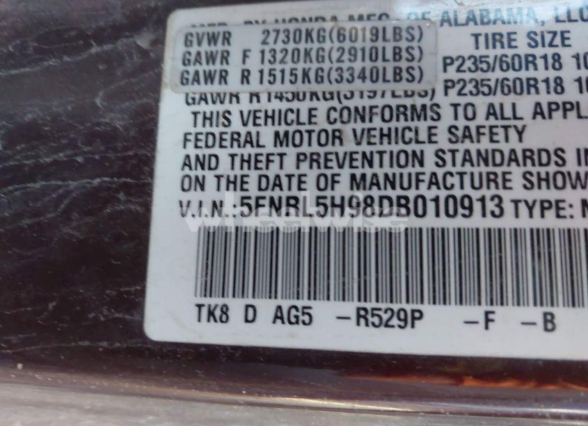 Photo 9 of 2013 Honda Odyssey TOURING/TOURING ELITE (VIN 5FNRL5H98DB010913)