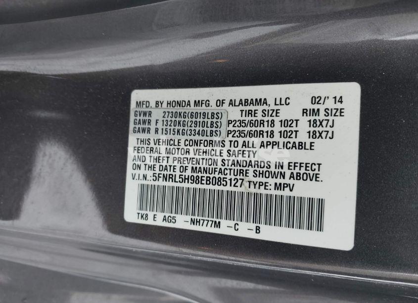 Photo 9 of 2014 Honda Odyssey TOURING/TOURING ELITE (VIN 5FNRL5H98EB085127)