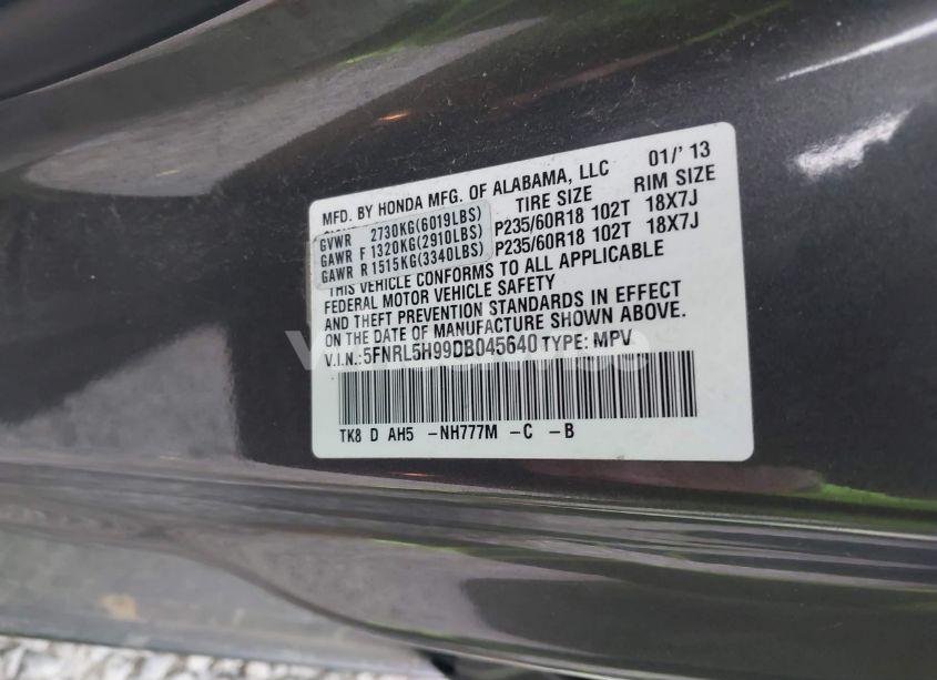 Photo 9 of 2013 Honda Odyssey TOURING/TOURING ELITE (VIN 5FNRL5H99DB045640)