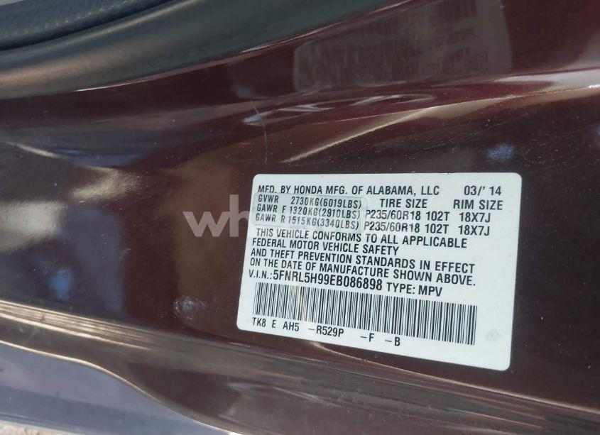 Photo 9 of 2014 Honda Odyssey TOURING/TOURING ELITE (VIN 5FNRL5H99EB086898)