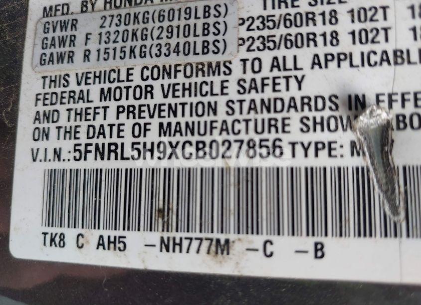 Photo 9 of 2012 Honda Odyssey TOURING/TOURING ELITE (VIN 5FNRL5H9XCB027856)