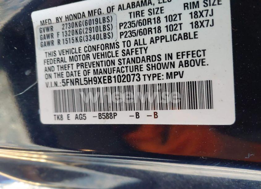 Photo 9 of 2014 Honda Odyssey TOURING/TOURING ELITE (VIN 5FNRL5H9XEB102073)