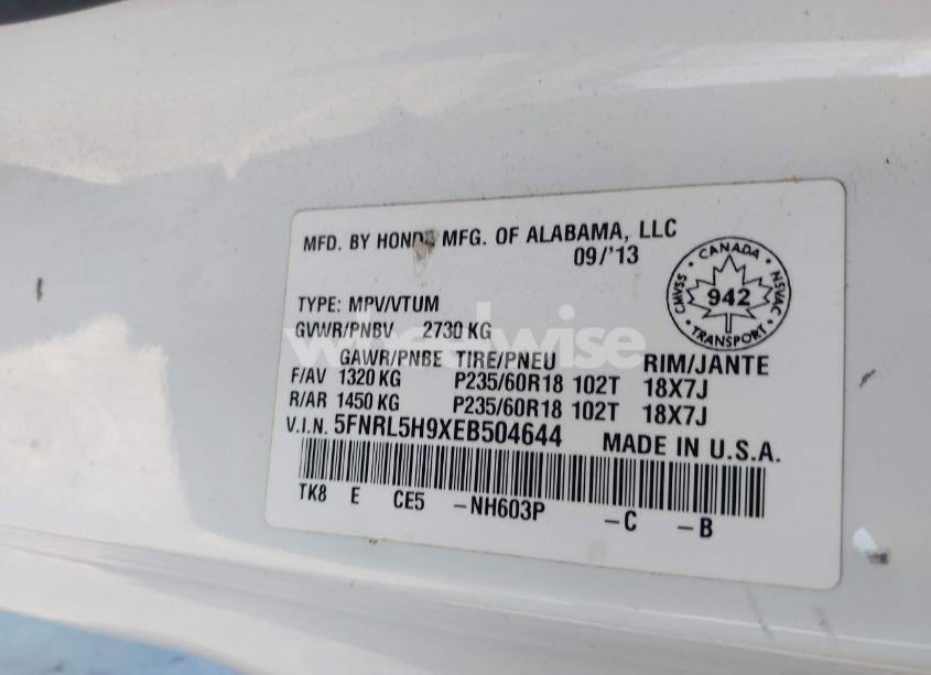 Photo 9 of 2014 Honda Odyssey TOURING/TOURING ELITE (VIN 5FNRL5H9XEB504644)