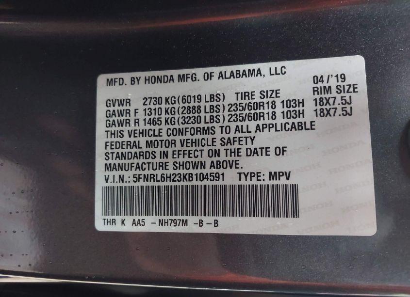 Photo 9 of 2019 Honda Odyssey LX (VIN 5FNRL6H23KB104591)