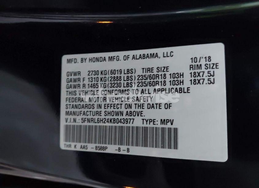 Photo 9 of 2019 Honda Odyssey LX (VIN 5FNRL6H24KB043977)