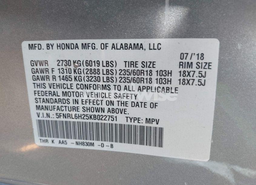 Photo 9 of 2019 Honda Odyssey LX (VIN 5FNRL6H25KB022751)