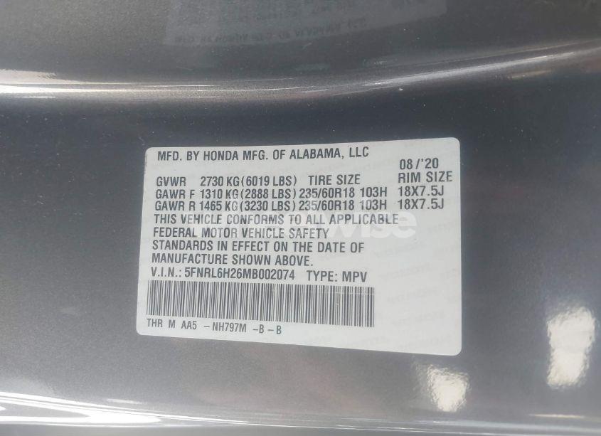 Photo 9 of 2021 Honda Odyssey LX (VIN 5FNRL6H26MB002074)