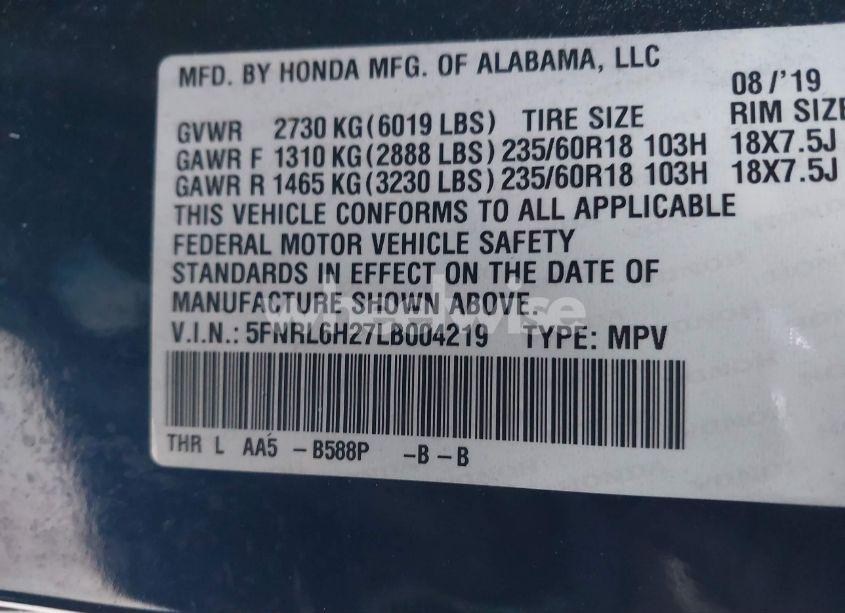 Photo 9 of 2020 Honda Odyssey LX (VIN 5FNRL6H27LB004219)