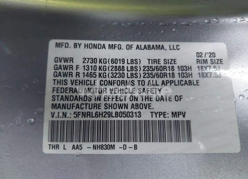 Photo 9 of 2020 Honda Odyssey LX (VIN 5FNRL6H29LB050313)