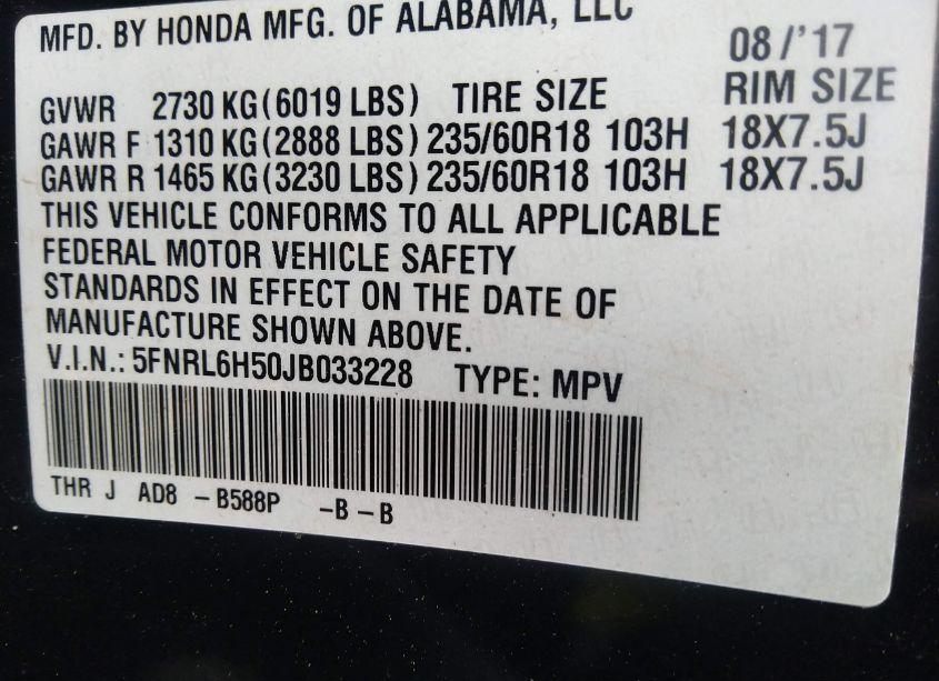 Photo 9 of 2018 Honda Odyssey EX (VIN 5FNRL6H50JB033228)