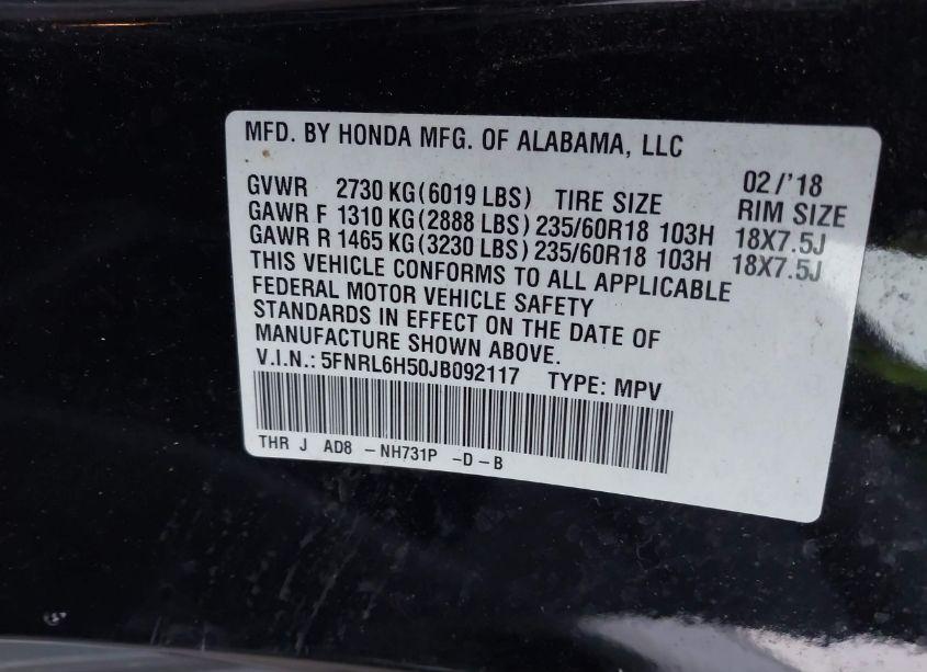 Photo 9 of 2018 Honda Odyssey EX (VIN 5FNRL6H50JB092117)