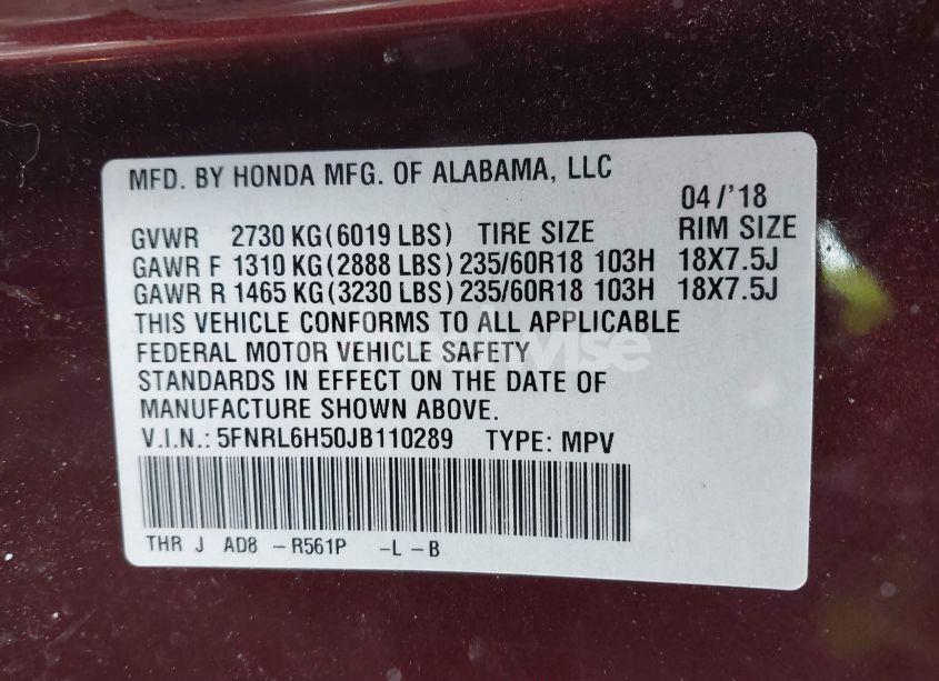 Photo 9 of 2018 Honda Odyssey EX (VIN 5FNRL6H50JB110289)