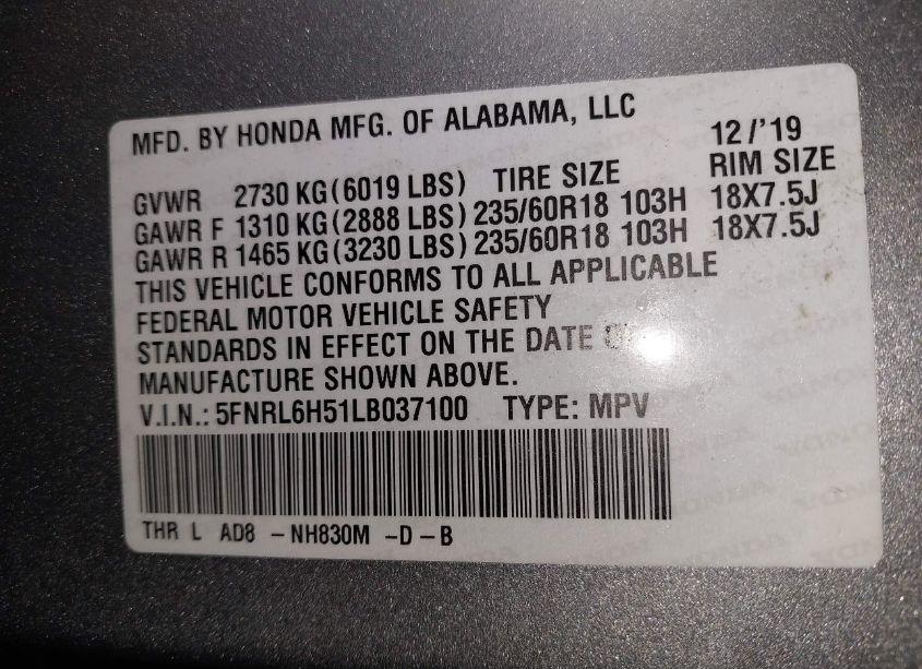 Photo 9 of 2020 Honda Odyssey EX (VIN 5FNRL6H51LB037100)