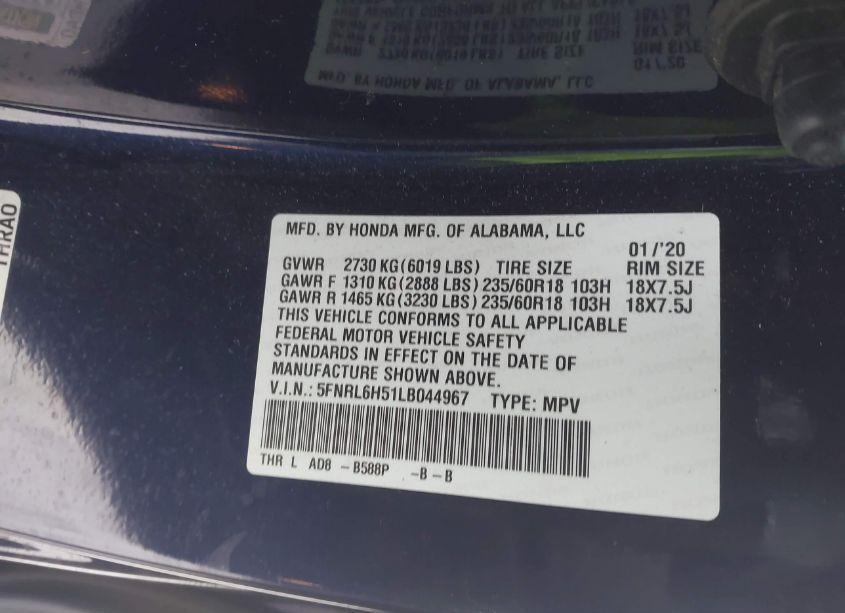Photo 9 of 2020 Honda Odyssey EX (VIN 5FNRL6H51LB044967)