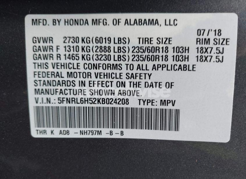 Photo 9 of 2019 Honda Odyssey EX (VIN 5FNRL6H52KB024208)