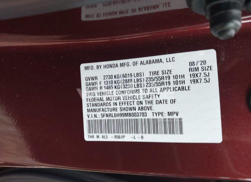 Photo 9 of 2021 Honda Odyssey EX (VIN 5FNRL6H52MB003703)