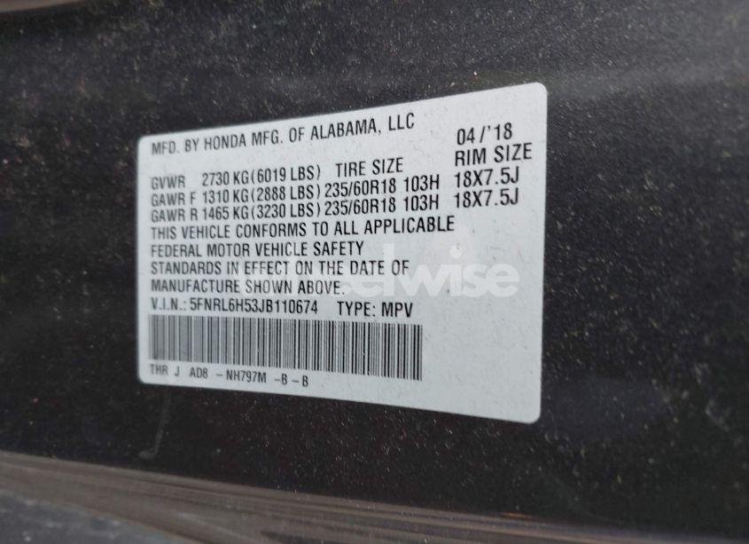 Photo 9 of 2018 Honda Odyssey EX (VIN 5FNRL6H53JB110674)