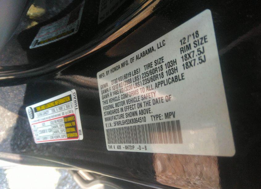 Photo 9 of 2019 Honda Odyssey EX (VIN 5FNRL6H53KB064510)