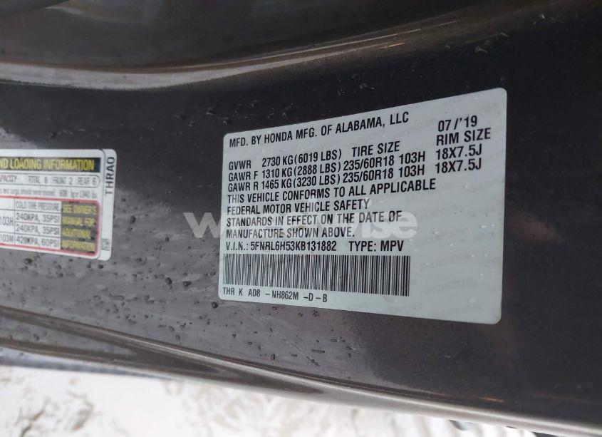 Photo 9 of 2019 Honda Odyssey EX (VIN 5FNRL6H53KB131882)