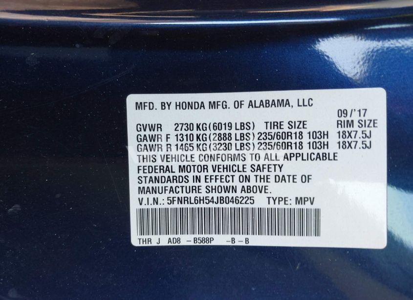 Photo 9 of 2018 Honda Odyssey EX (VIN 5FNRL6H54JB046225)