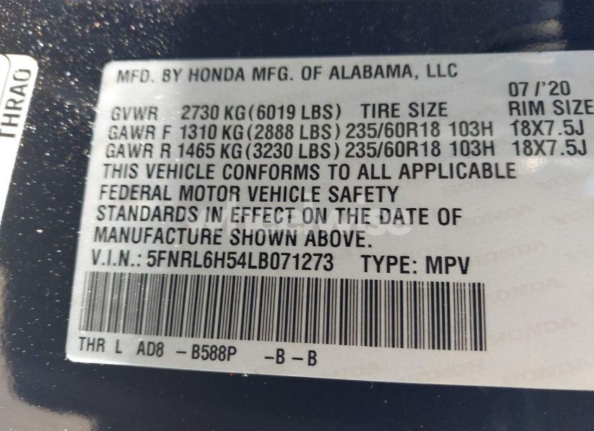 Photo 9 of 2020 Honda Odyssey EX (VIN 5FNRL6H54LB071273)