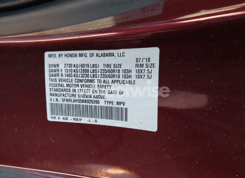 Photo 9 of 2019 Honda Odyssey EX (VIN 5FNRL6H55KB026390)