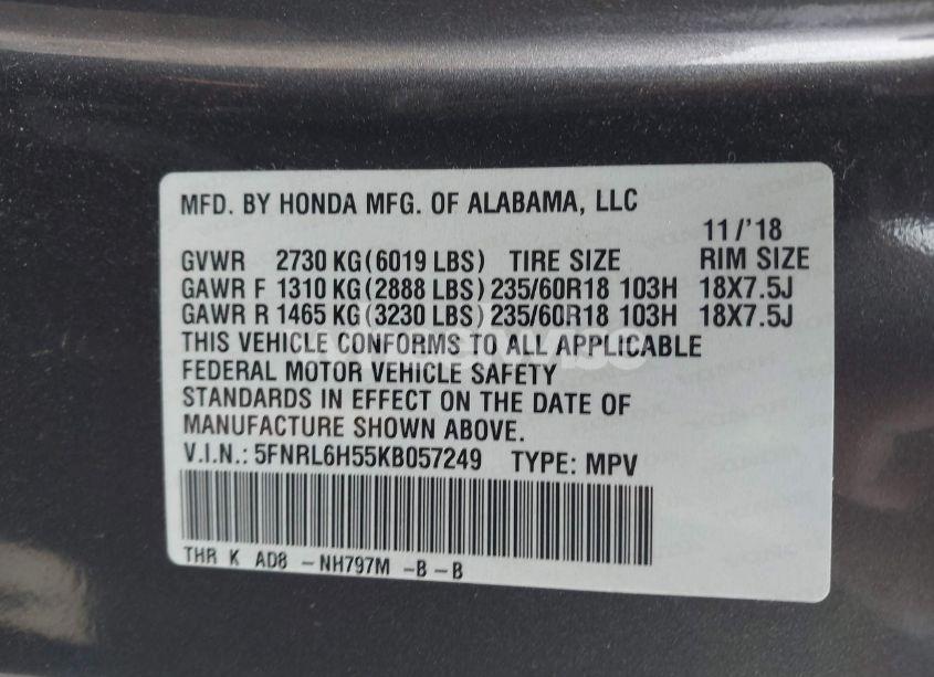 Photo 9 of 2019 Honda Odyssey EX (VIN 5FNRL6H55KB057249)