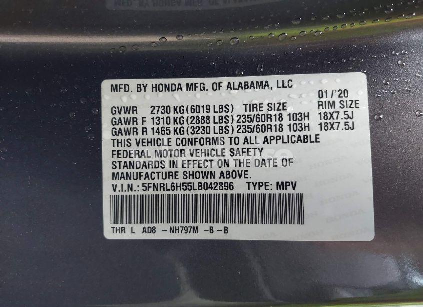 Photo 9 of 2020 Honda Odyssey EX (VIN 5FNRL6H55LB042896)
