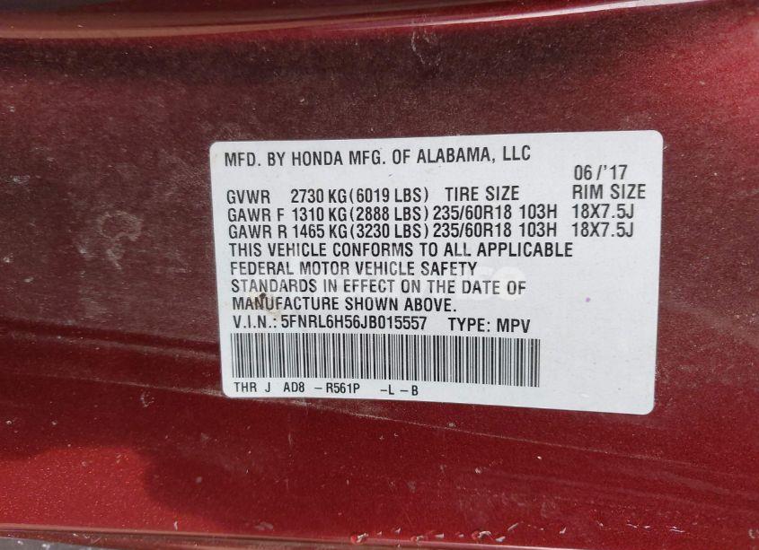 Photo 9 of 2018 Honda Odyssey EX (VIN 5FNRL6H56JB015557)