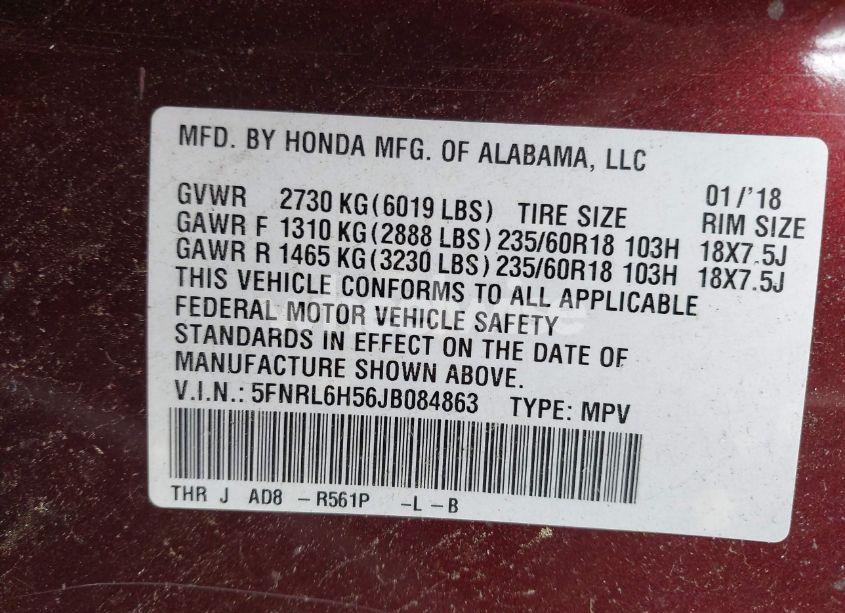 Photo 9 of 2018 Honda Odyssey EX (VIN 5FNRL6H56JB084863)