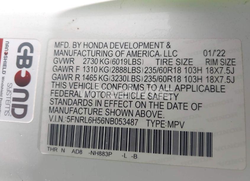 Photo 9 of 2022 Honda Odyssey EX (VIN 5FNRL6H56NB053487)