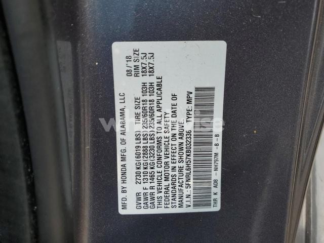 Photo 13 of 2019 HONDA ODYSSEY EX (VIN 5FNRL6H57KB032336)
