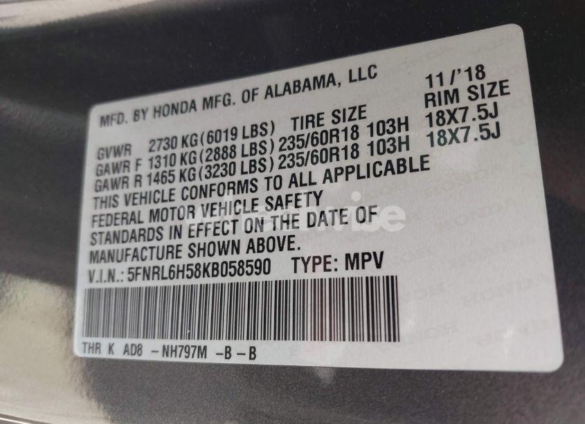 Photo 9 of 2019 Honda Odyssey EX (VIN 5FNRL6H58KB058590)