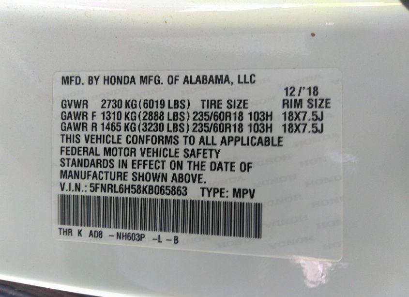 Photo 9 of 2019 Honda Odyssey EX (VIN 5FNRL6H58KB065863)