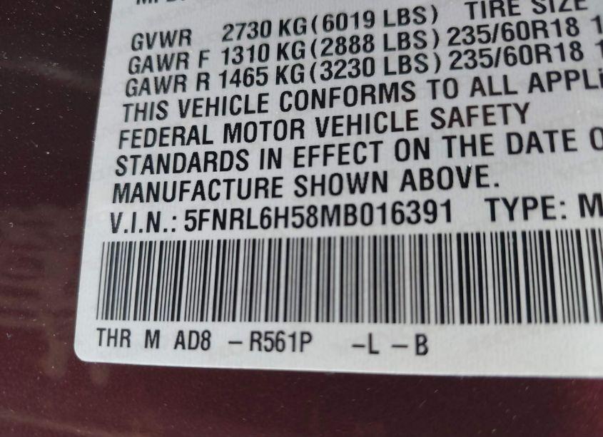 Photo 9 of 2021 Honda Odyssey EX (VIN 5FNRL6H58MB016391)